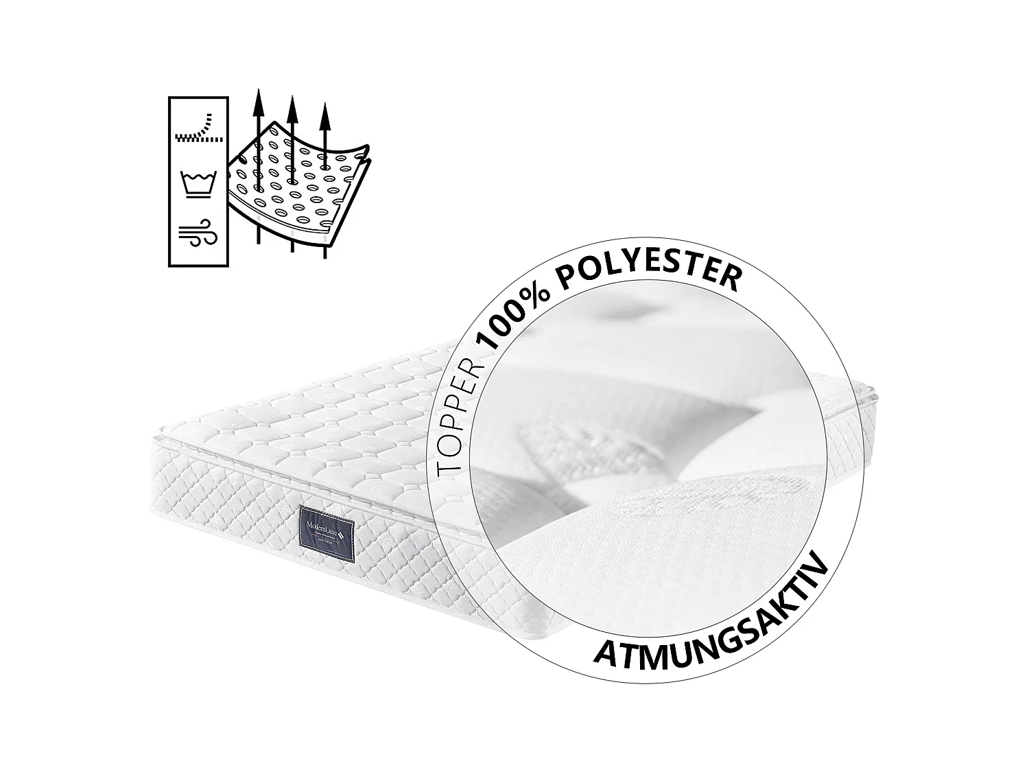 Gepolstertes Doppelbett mit Stauraum – 160 x 200 cm – Kopfteil + Matratze – Massivholz und Leinenstoff – Grau