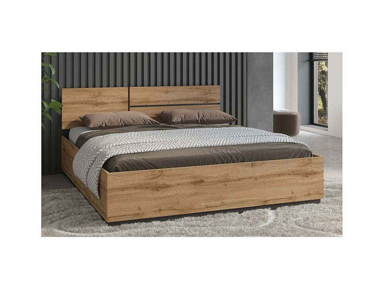 Cama HAVANA 160x200 cm carvalho e preto com baú – Estilo moderno e armazenamento inteligente