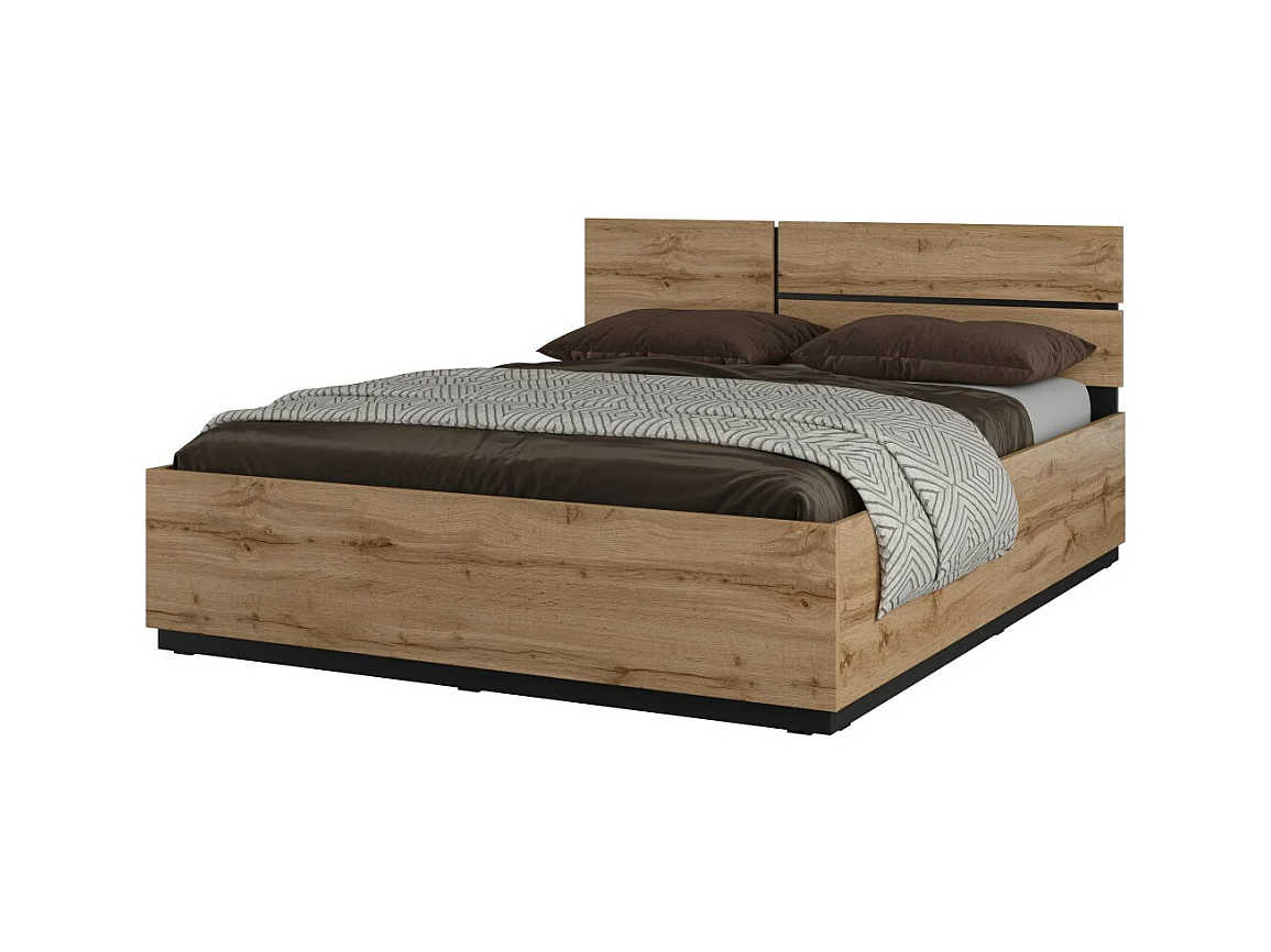 Cama HAVANA 160x200 cm carvalho e preto com baú – Estilo moderno e armazenamento inteligente