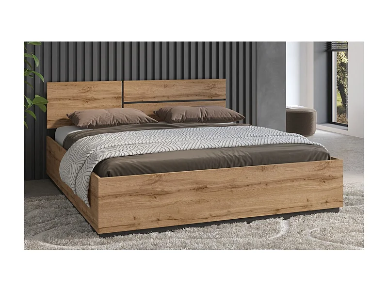 Lit coffre HAVANA 160x200 cm – Chêne et noir – Style moderne et rangement astucieux