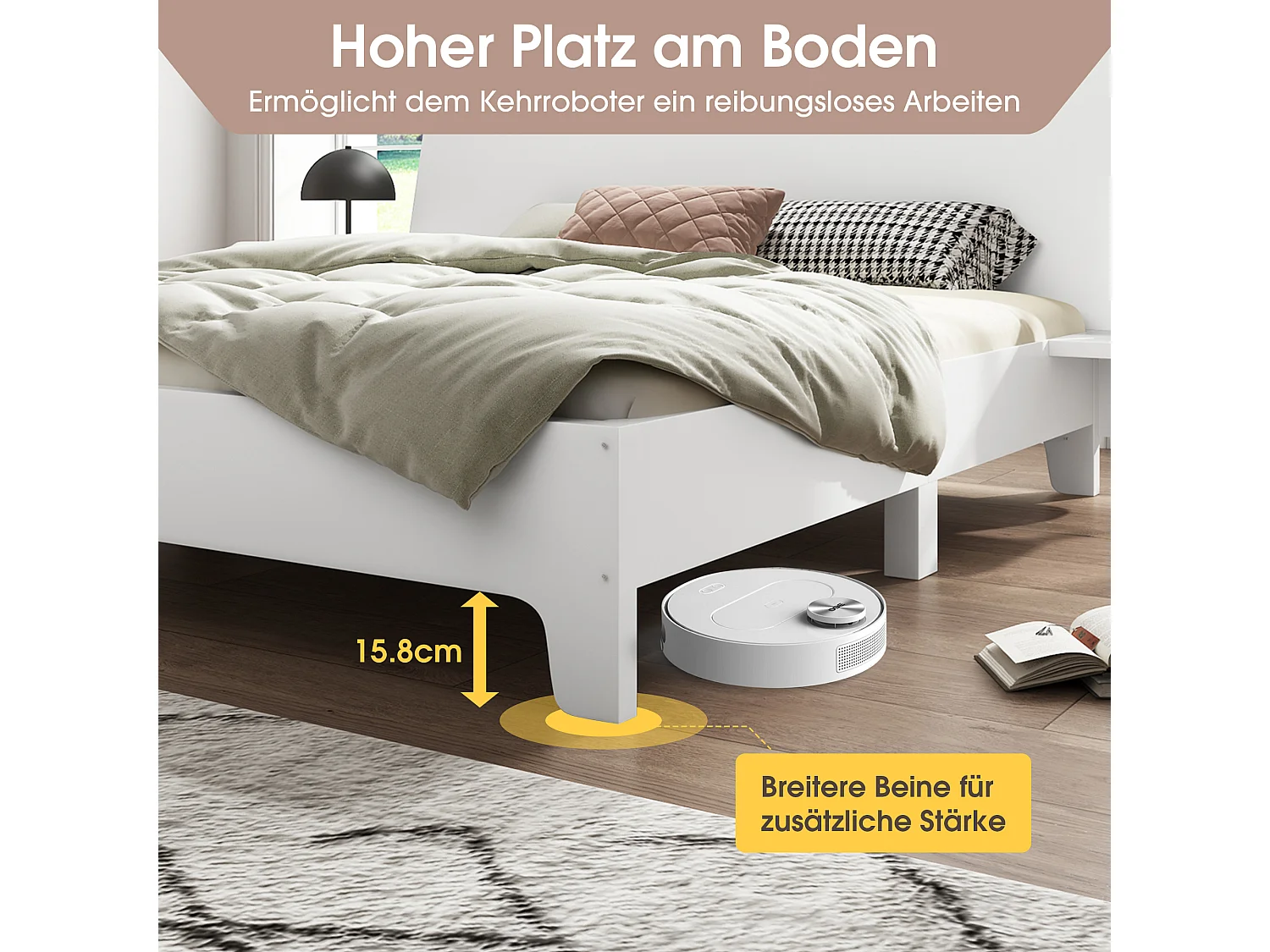 Lit coffre double rembourré - 160 x 200 cm- tête + matelas - Bois massif + Tissu lin - Blanc