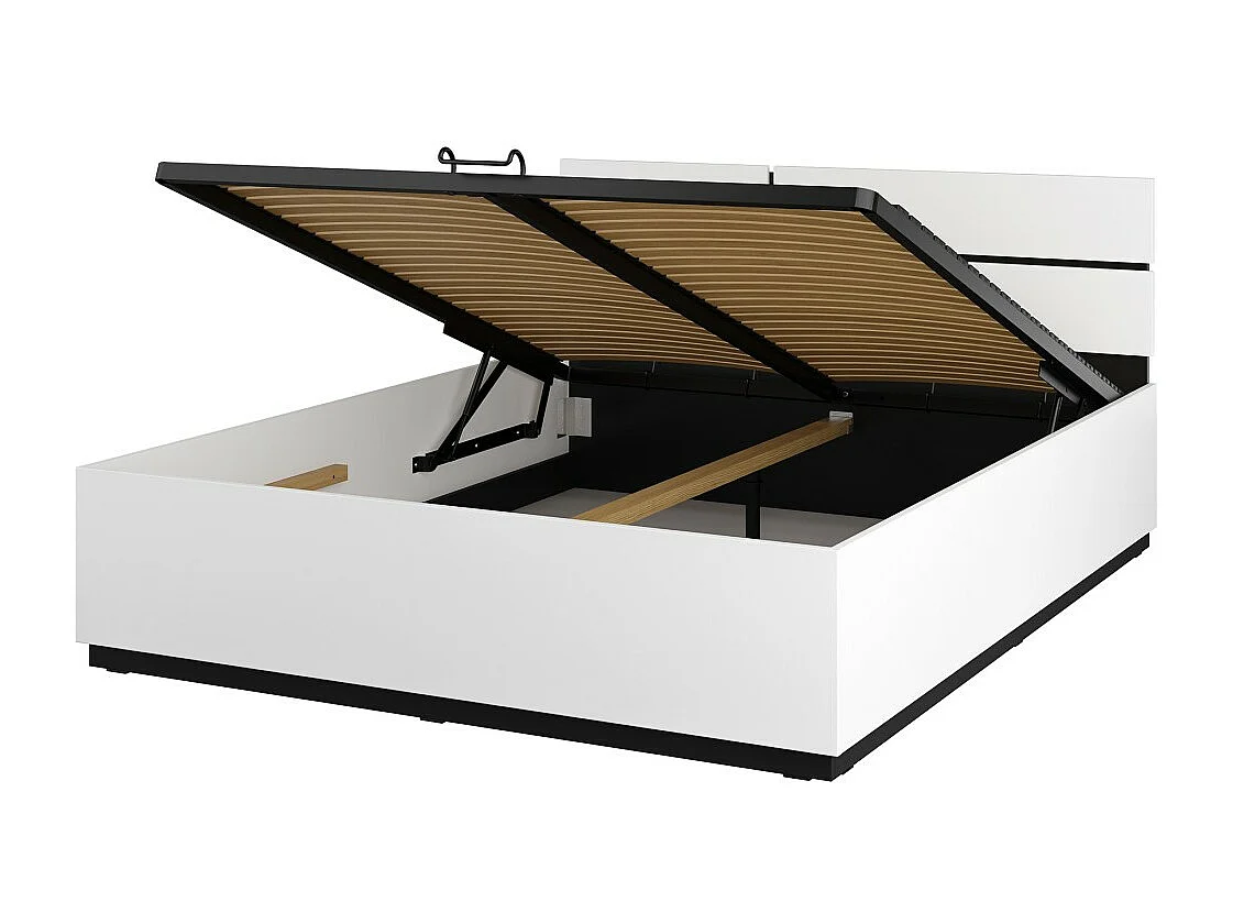 Lit coffre HAVANA 180x200 cm - Blanc et noir  – Lit moderne avec rangement intégré