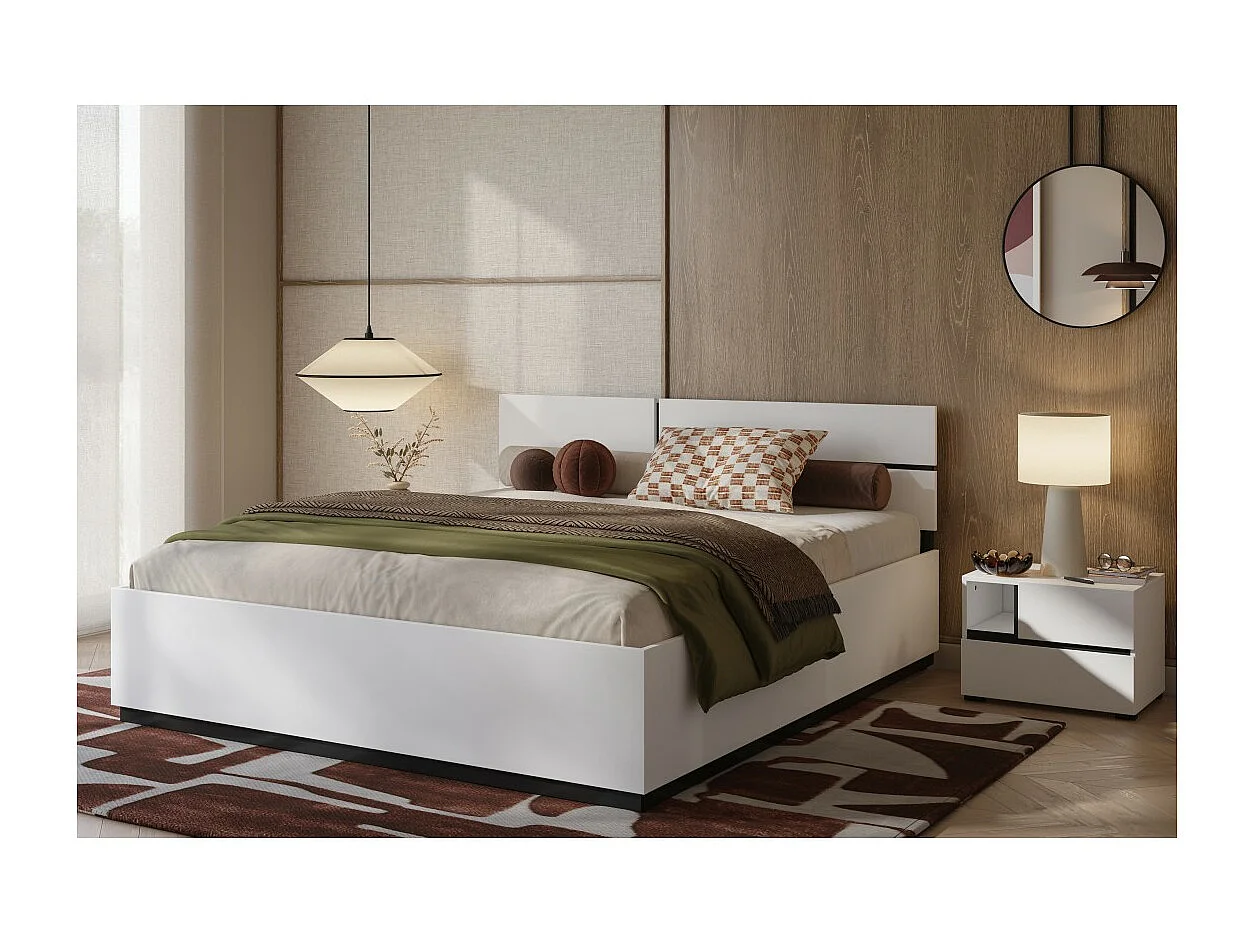 Lit coffre HAVANA 180x200 cm - Blanc et noir  – Lit moderne avec rangement intégré