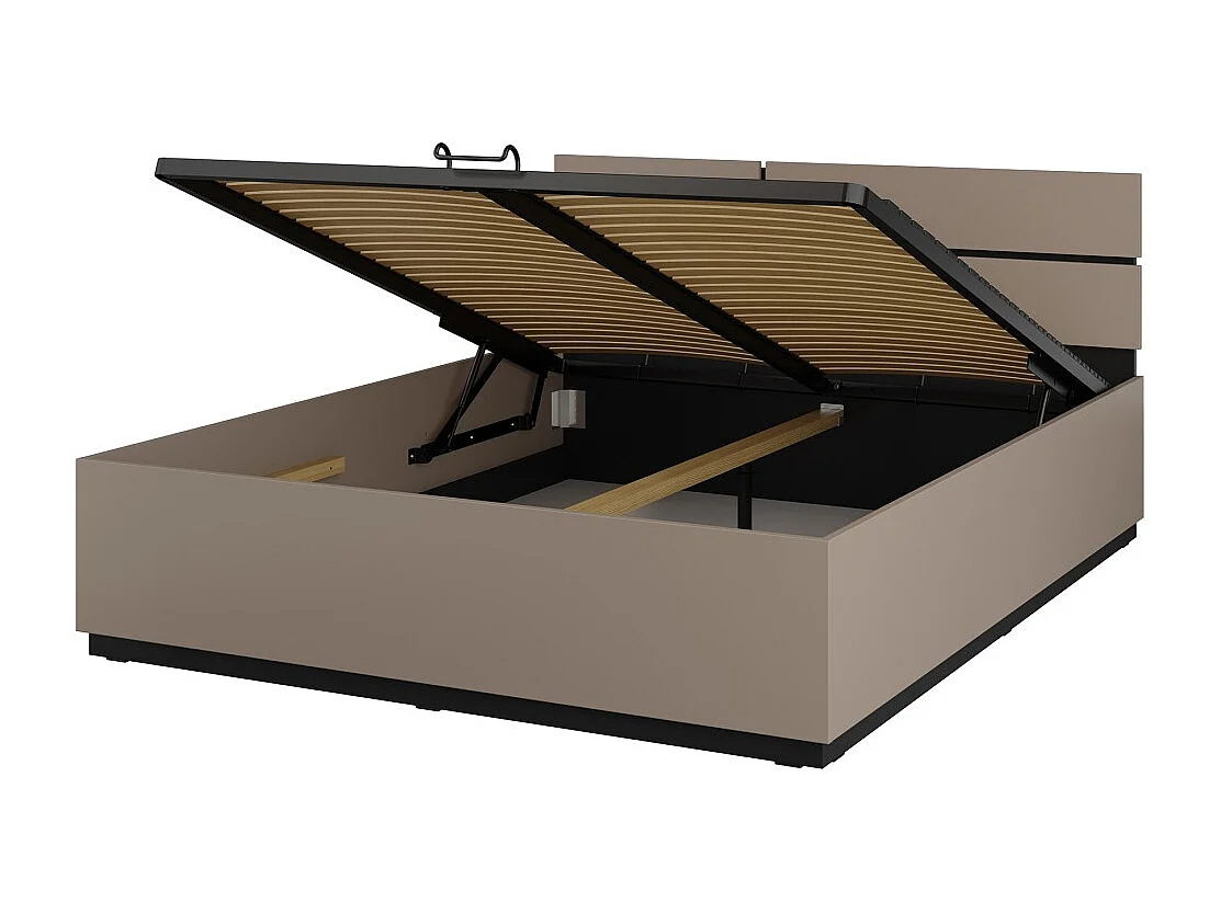 Cama HAVANA 160x200 cm bege e preta com baú – Elegância contemporânea e armazenamento integrado