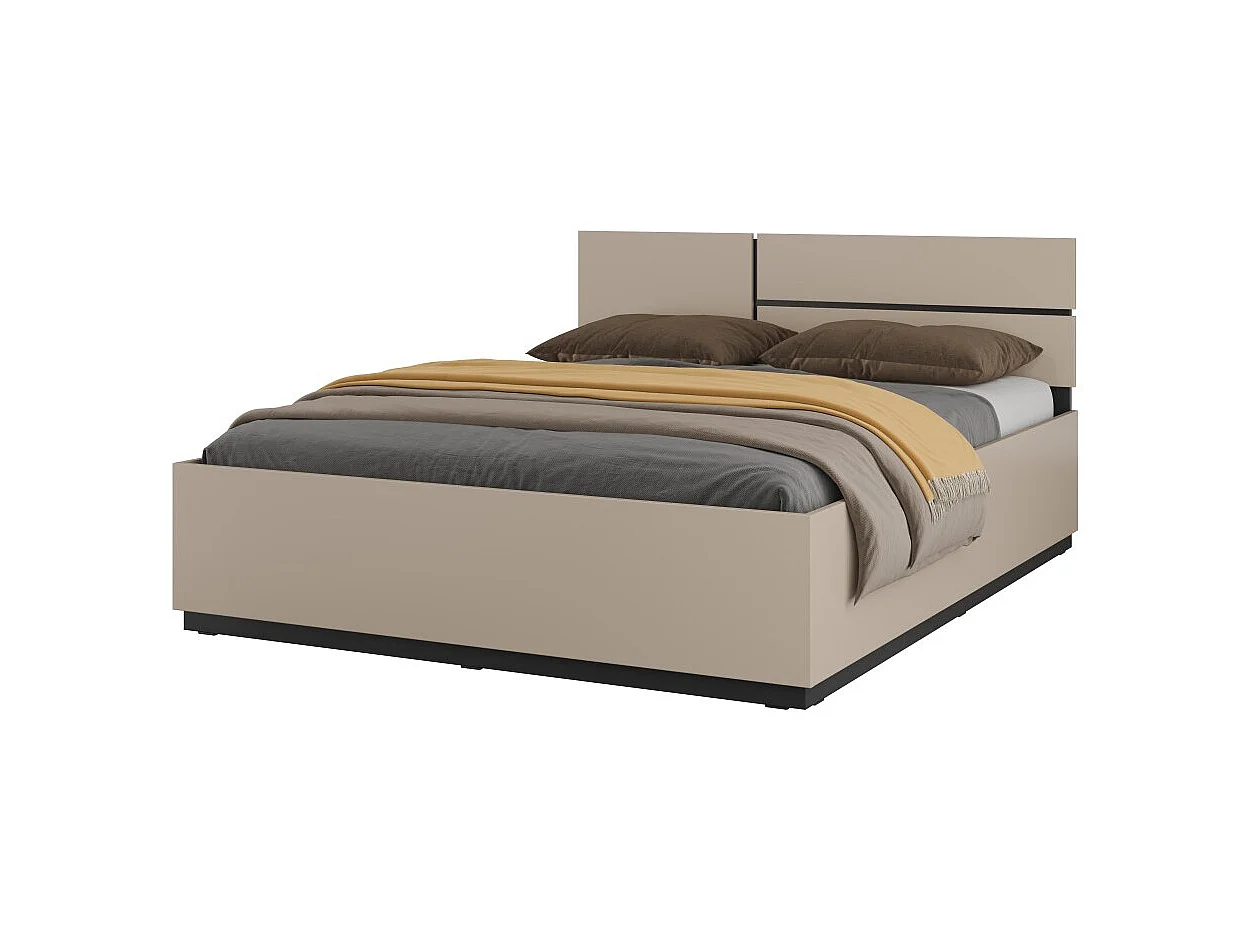 Cama HAVANA 160x200 cm bege e preta com baú – Elegância contemporânea e armazenamento integrado
