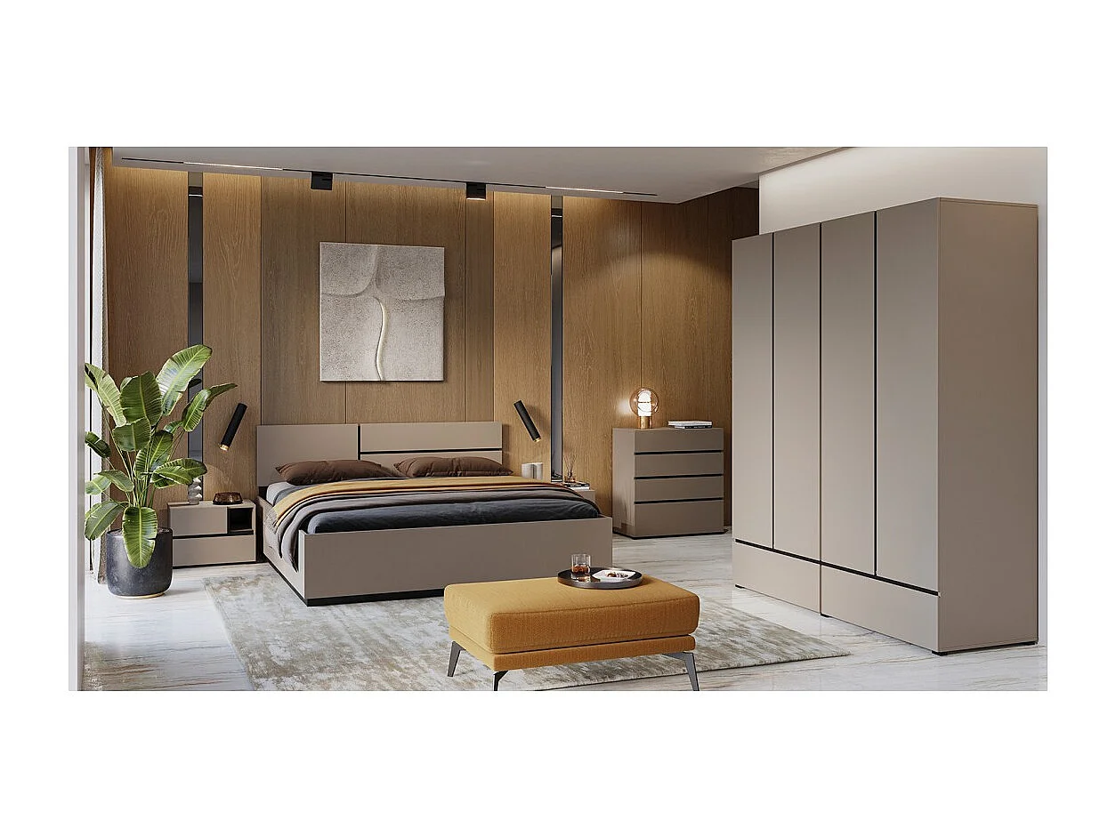 Cama HAVANA 160x200 cm bege e preta com baú – Elegância contemporânea e armazenamento integrado