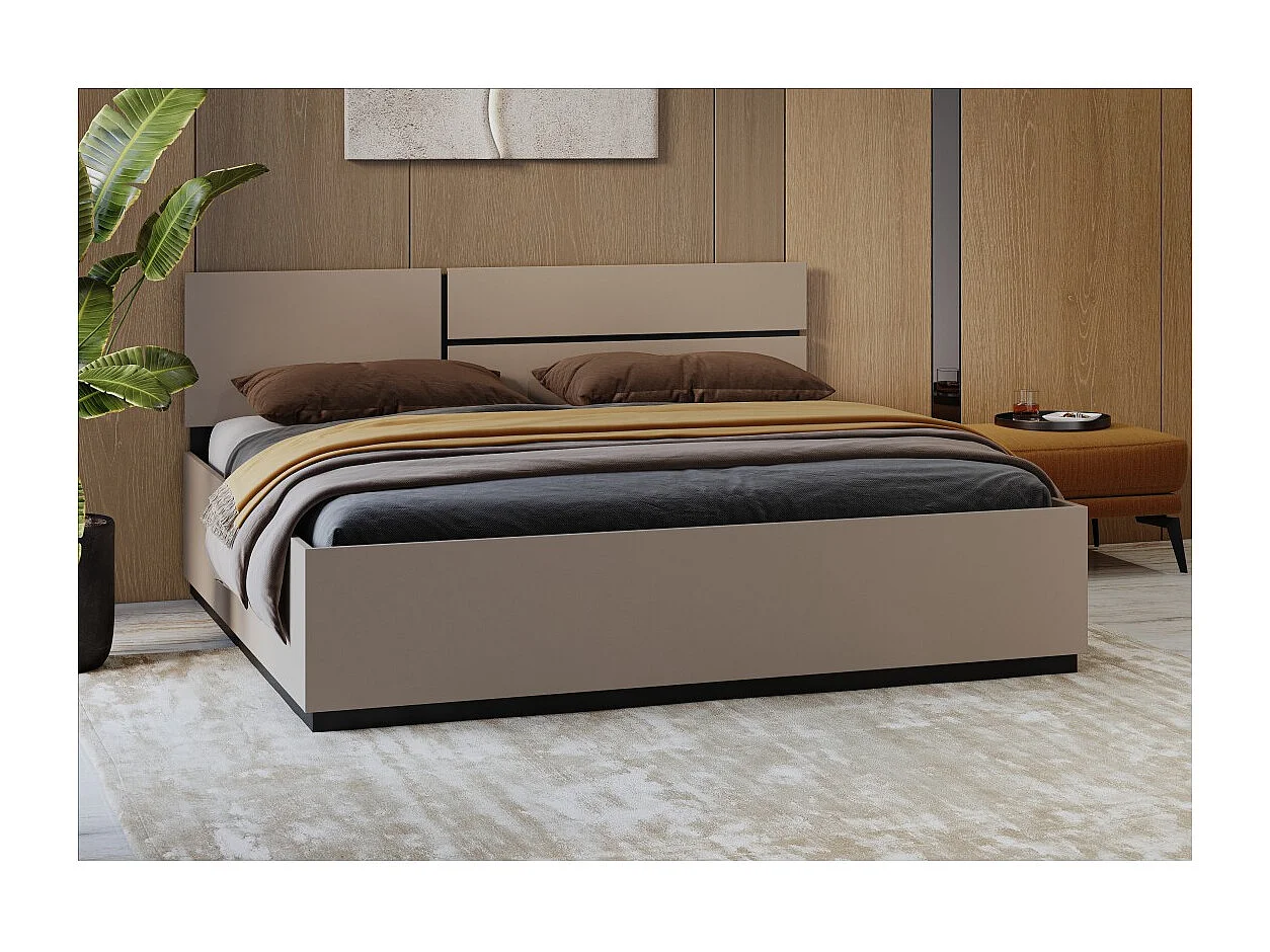 Lit coffre HAVANA 160x200 cm – Beige und Schwarz – Zeitgenössische Eleganz und integrierter Stauraum