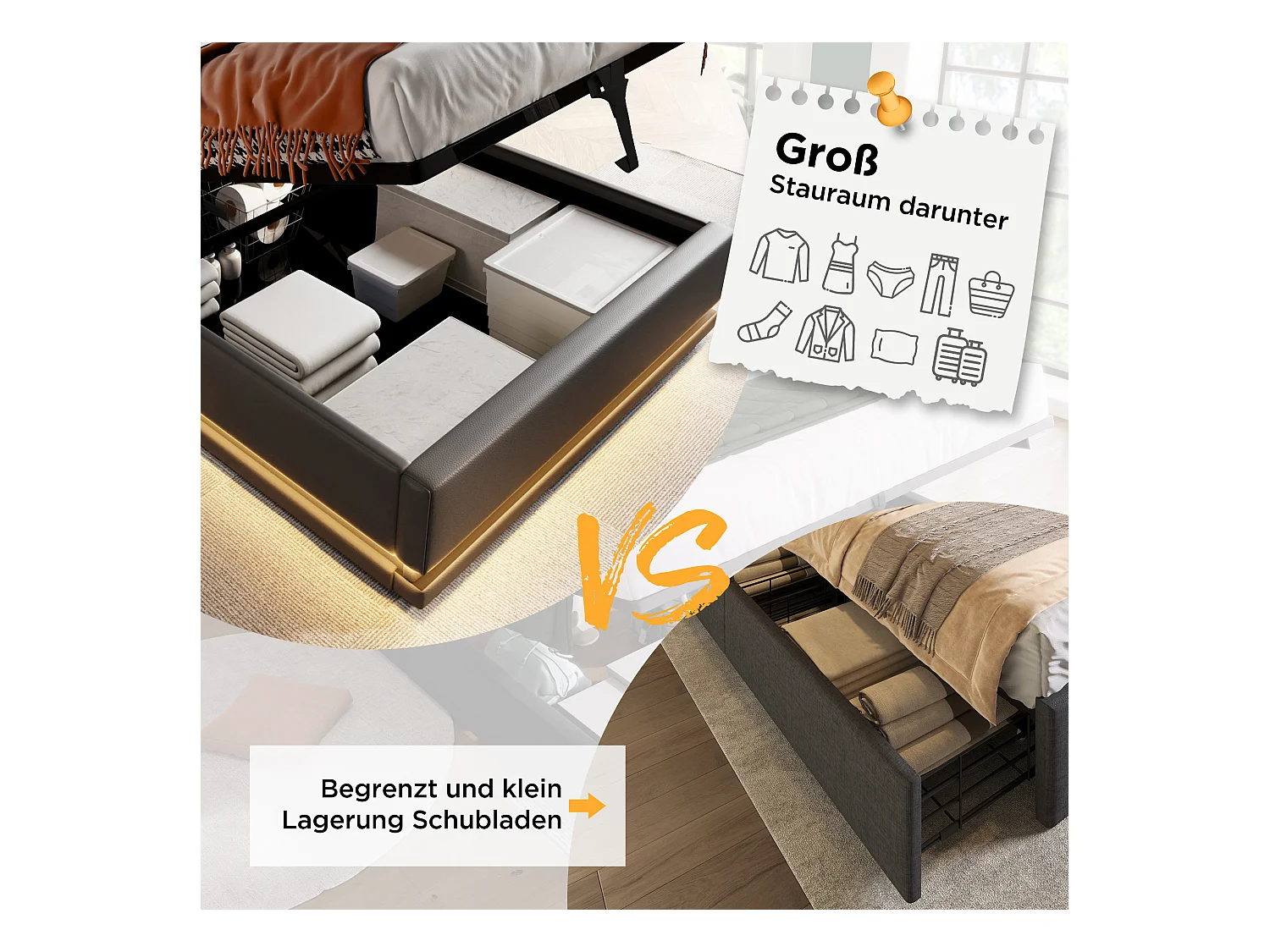 Lit coffre rembourré pour enfant - 90 x 200 cm - Matelas + Leds + Tête avec USB - Cuir PU - Noir