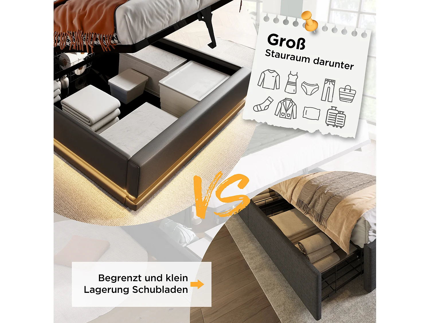 Letto contenitore imbottito per bambini - 90 x 200 cm - Materasso + Leds + Testiera con USB - Pelle PU - Nero