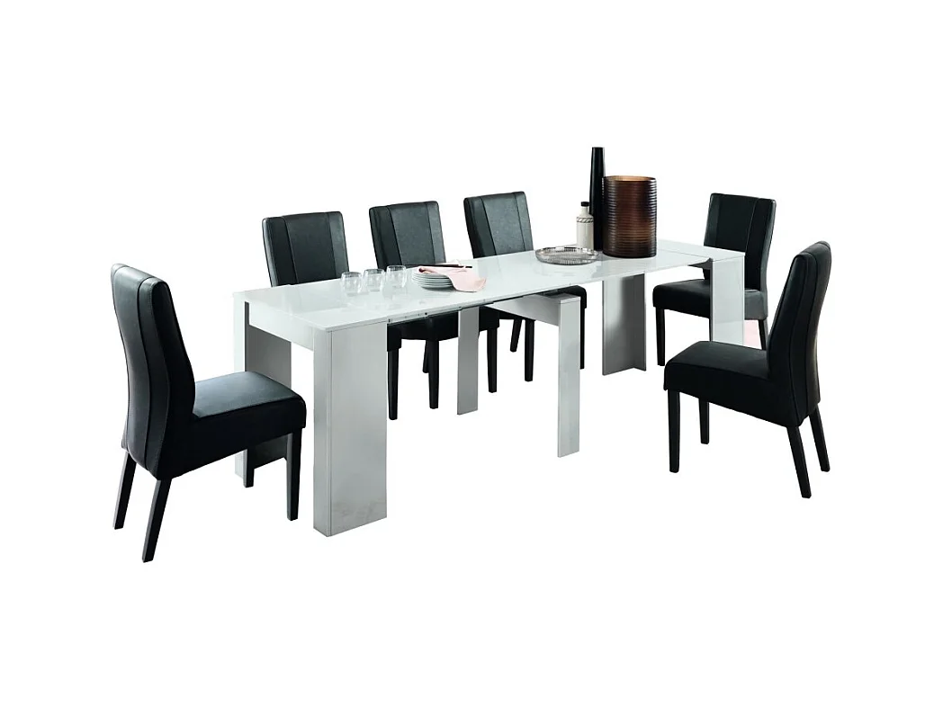 Ausziehbare Konsole, Kollektion NOSOL, Farbe glänzendes Weißlack, Maße 54x78cm.