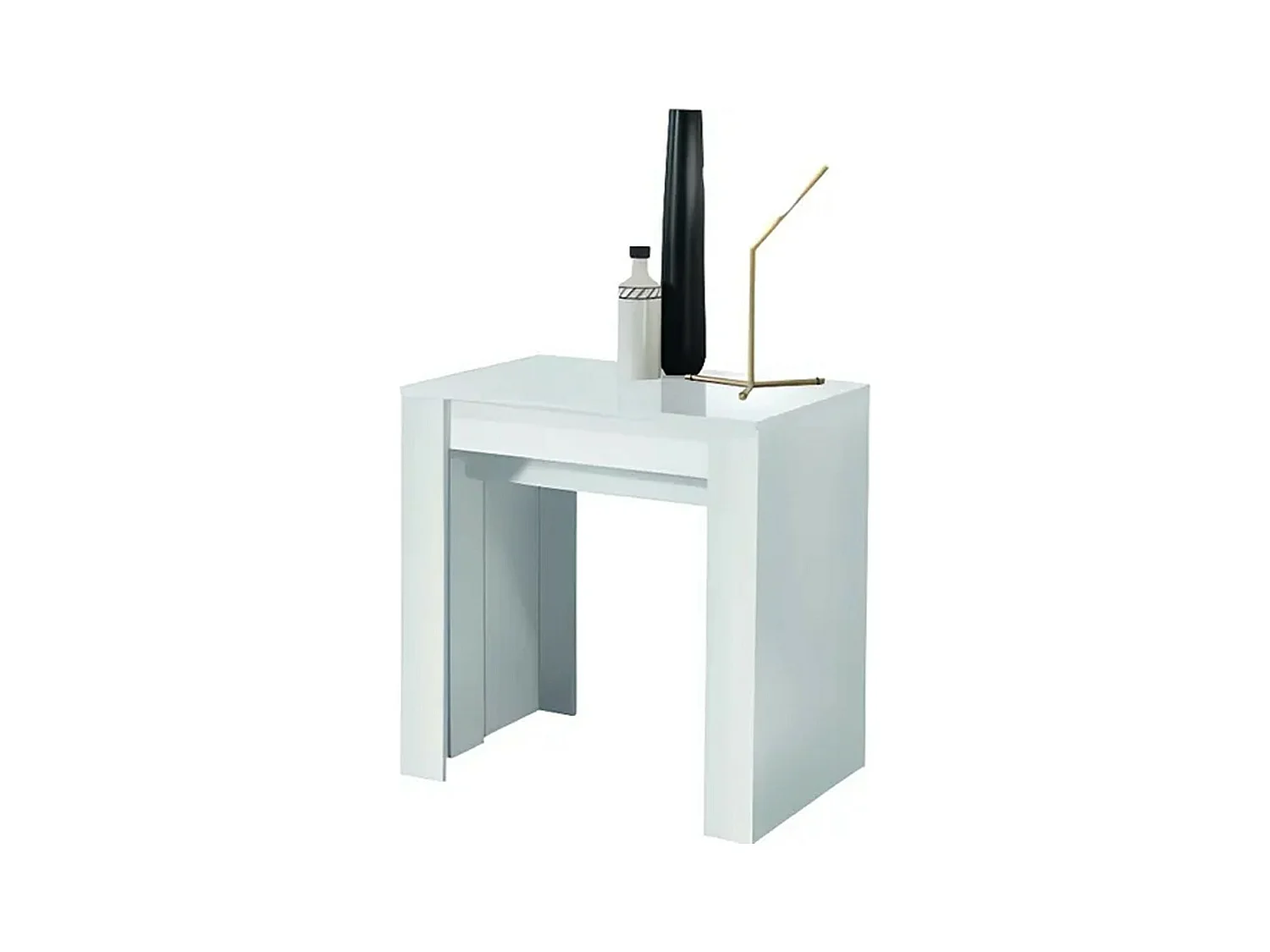 Ausziehbare Konsole, Kollektion NOSOL, Farbe glänzendes Weißlack, Maße 54x78cm.