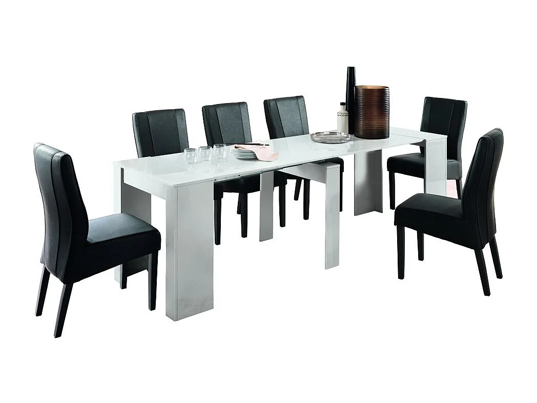 Console extensible, Collection NOSOL, couleur blanc laqué brillant, dimensions 54x78cm