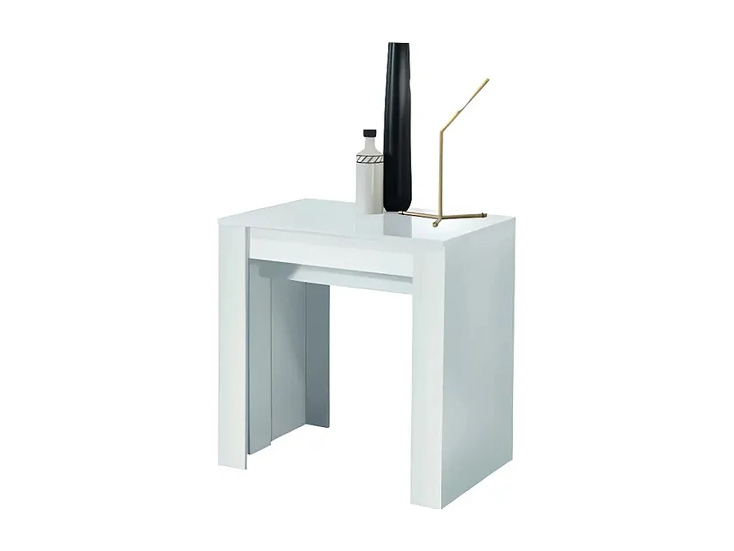 Console extensible, Collection NOSOL, couleur blanc laqué brillant, dimensions 54x78cm