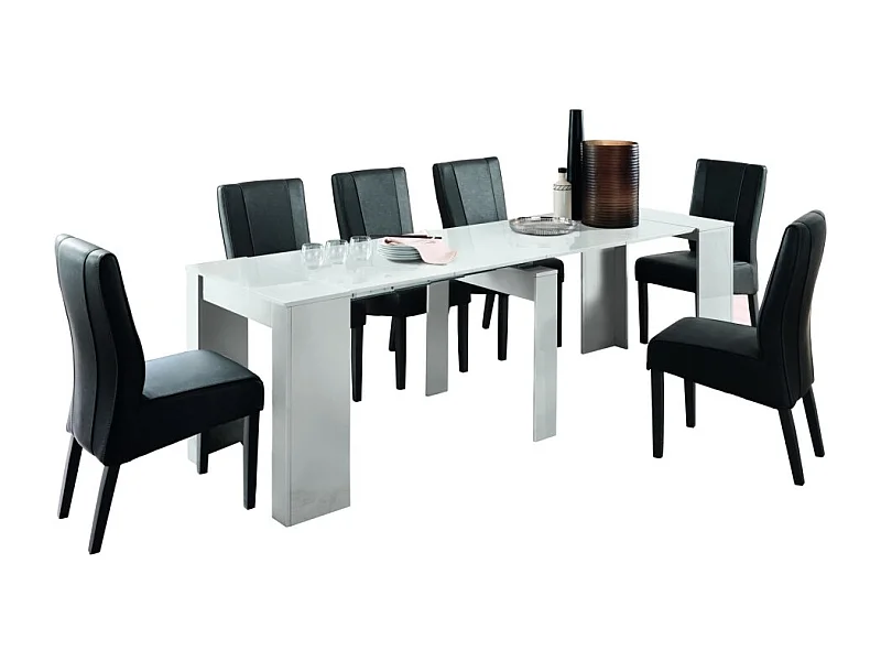 Console extensible, Collection NOSOL, couleur blanc laqué brillant, dimensions 54x78cm