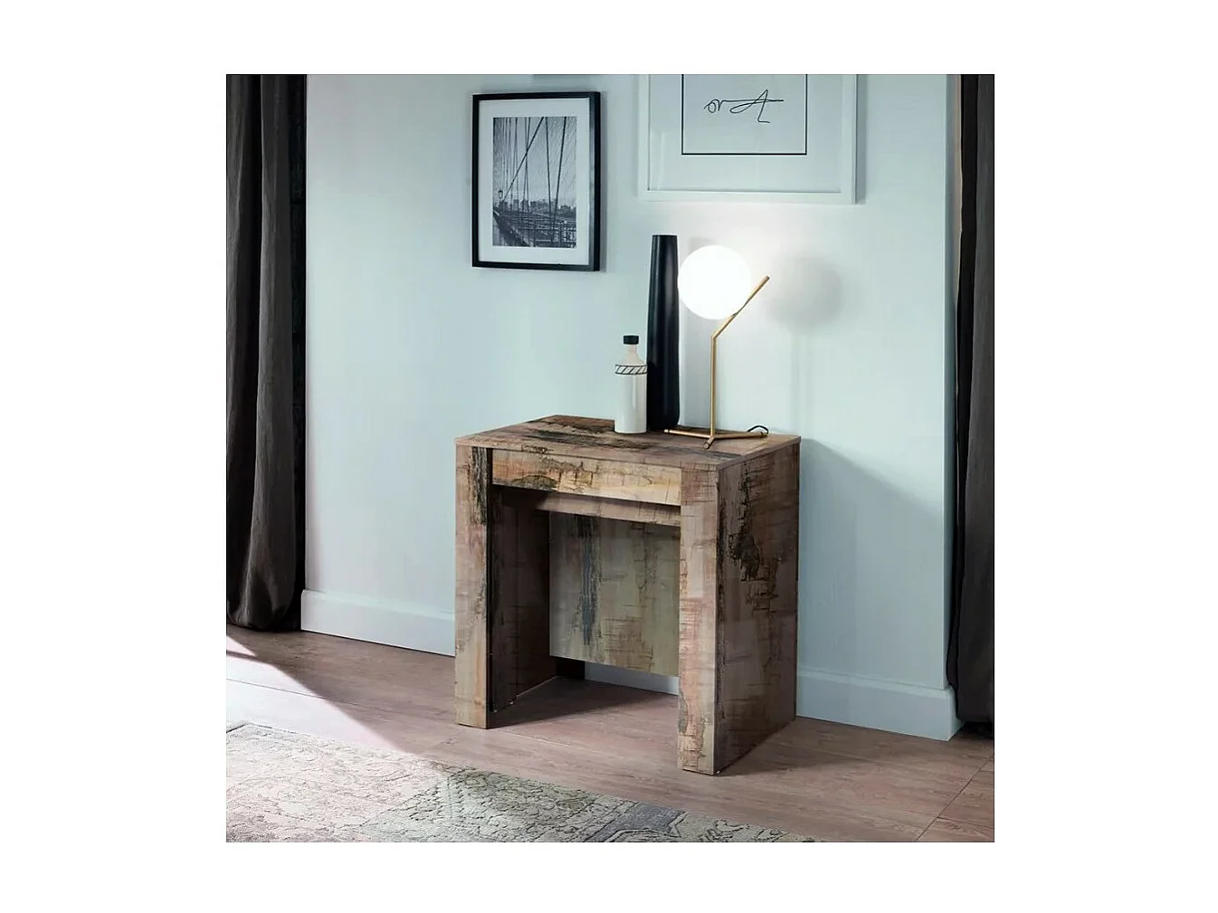 Console extensible, Collection NOSOL, couleur chêne foncé, dimensions 54x78cm