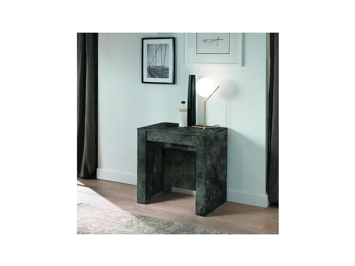Console extensible, Collection NOSOL, couleur gris effet marbre brillant, dimensions 54x78cm