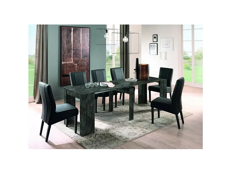 Console extensible, Collection NOSOL, couleur gris effet marbre brillant, dimensions 54x78cm