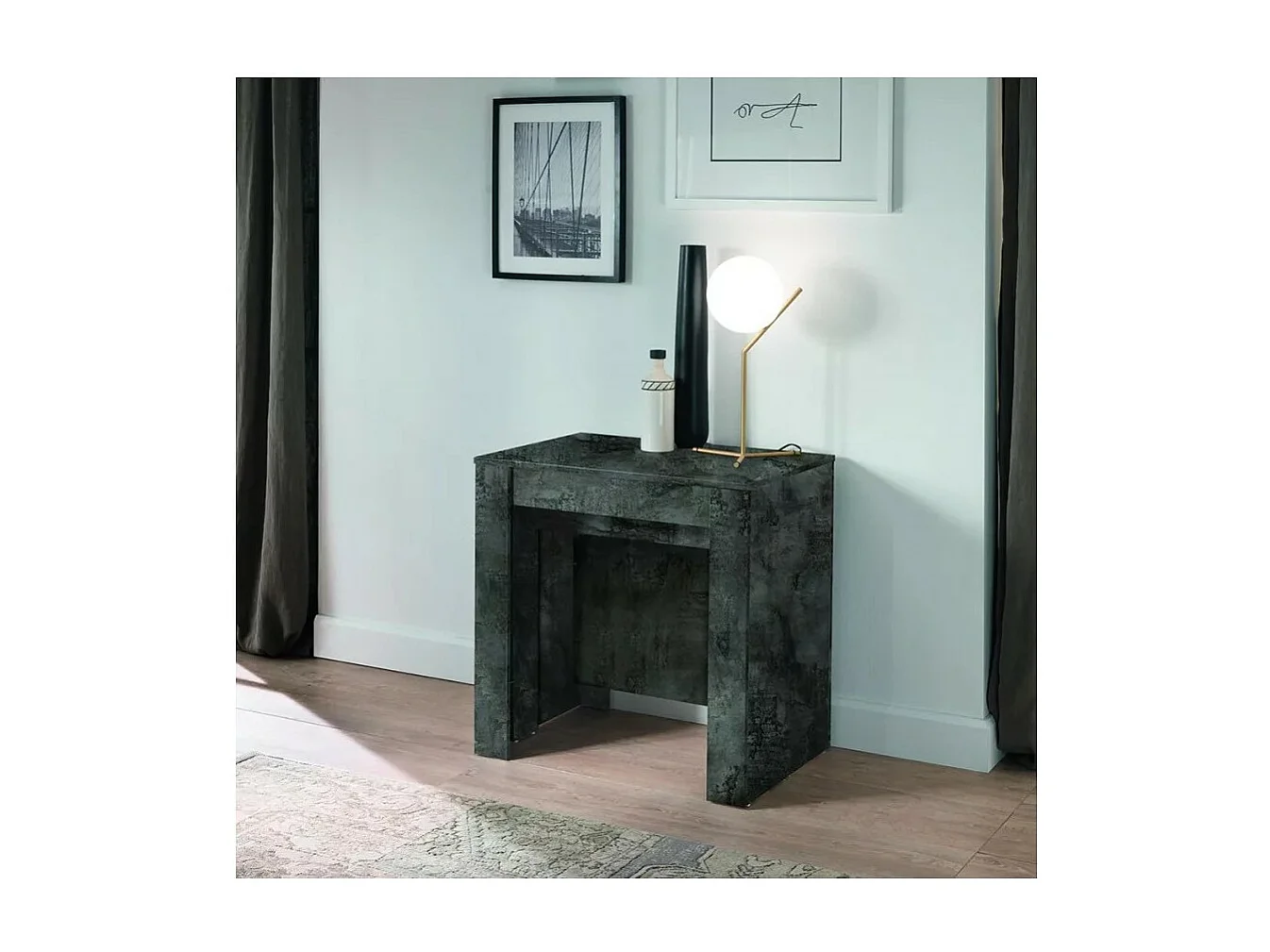 Console extensible, Collection NOSOL, couleur gris effet marbre brillant, dimensions 54x78cm