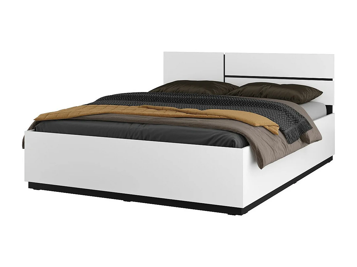 Chambre complète HAVANA blanc et noir – Lit coffre 180x200, armoire 4 portes, chevets et commode