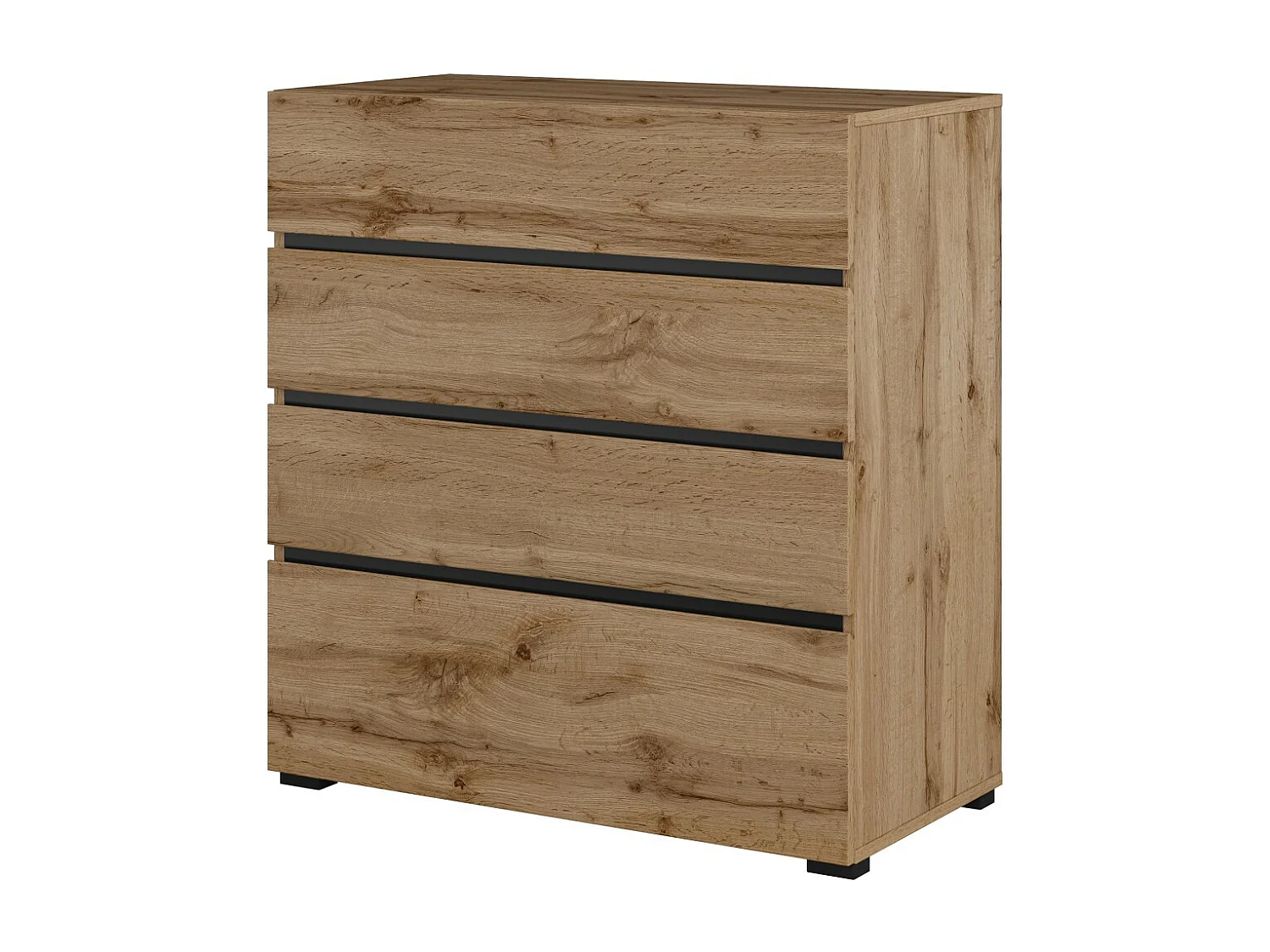 Chambre complète HAVANA chêne et noir – Lit 180x200, armoire 4 portes, chevets et commode