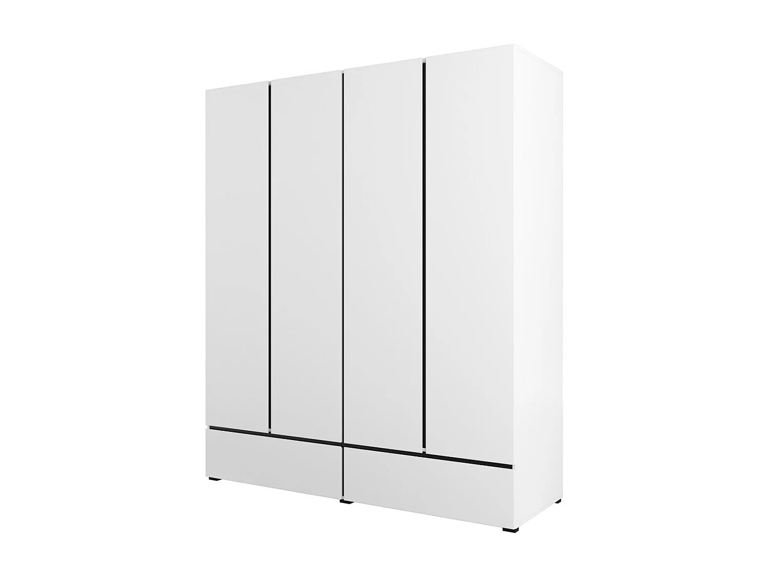 Chambre complète HAVANA blanc et noir – Lit coffre 160x200, armoire 4 portes, chevets et commode
