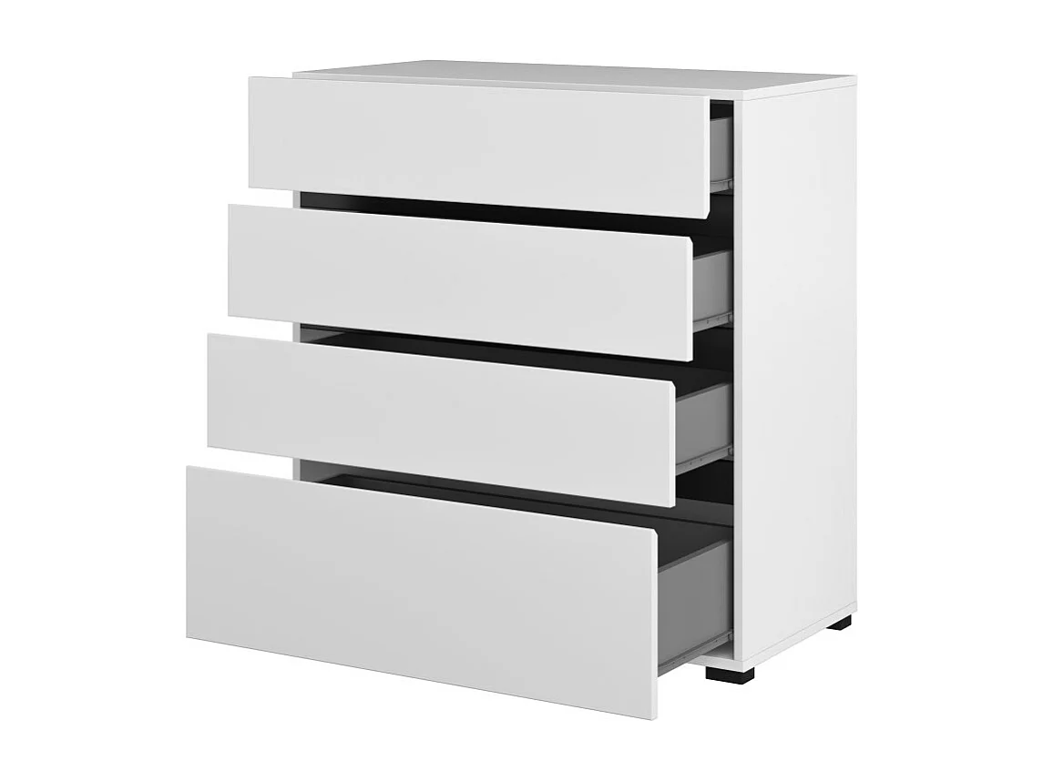 Chambre complète HAVANA blanc et noir – Lit coffre 160x200, armoire 4 portes, chevets et commode