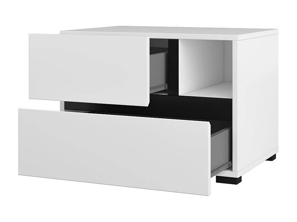 Chambre complète HAVANA blanc et noir – Lit coffre 160x200, armoire 4 portes, chevets et commode