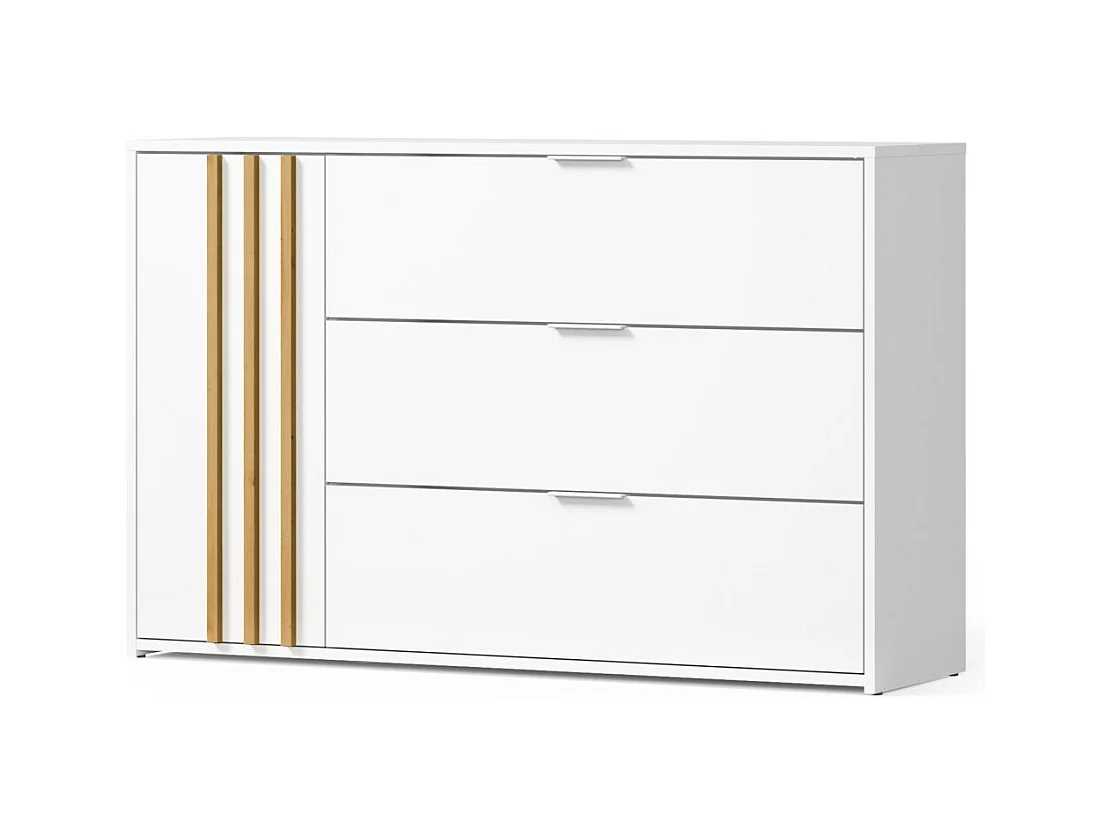 Chambre complète FLORENCE – Lit 180x200 + sommier + tiroirs + armoire + commode – Blanc et chêne