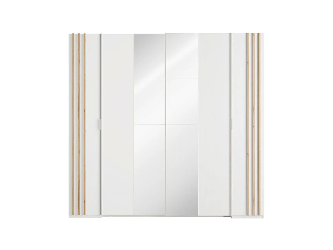 Chambre complète FLORENCE – Lit 180x200 + sommier + tiroirs + armoire + commode – Blanc et chêne