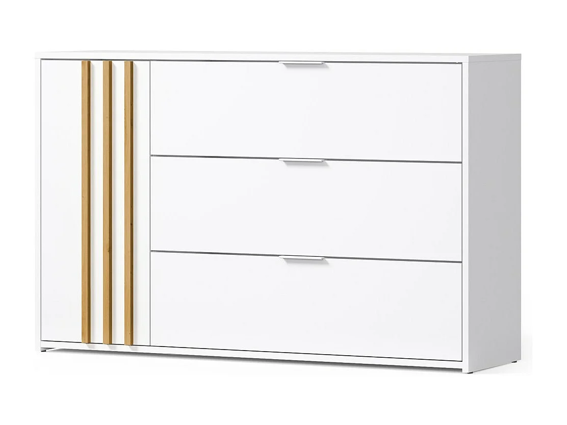 Habitación completa FLORENCIA – Cama 180x200 + somier + cajones + armario + cómoda – Blanco y roble