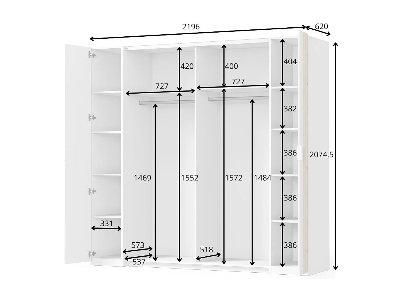 Habitación completa FLORENCIA – Cama 180x200 + somier + cajones + armario + cómoda – Blanco y roble