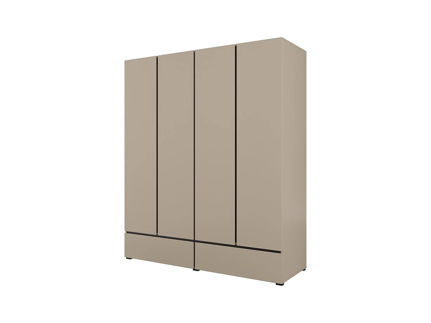 Chambre complète HAVANA beige et noir – Lit 180x200, armoire 4 portes, chevets et commode
