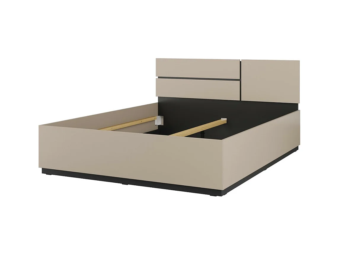 Chambre complète HAVANA beige et noir – Lit 180x200, armoire 4 portes, chevets et commode