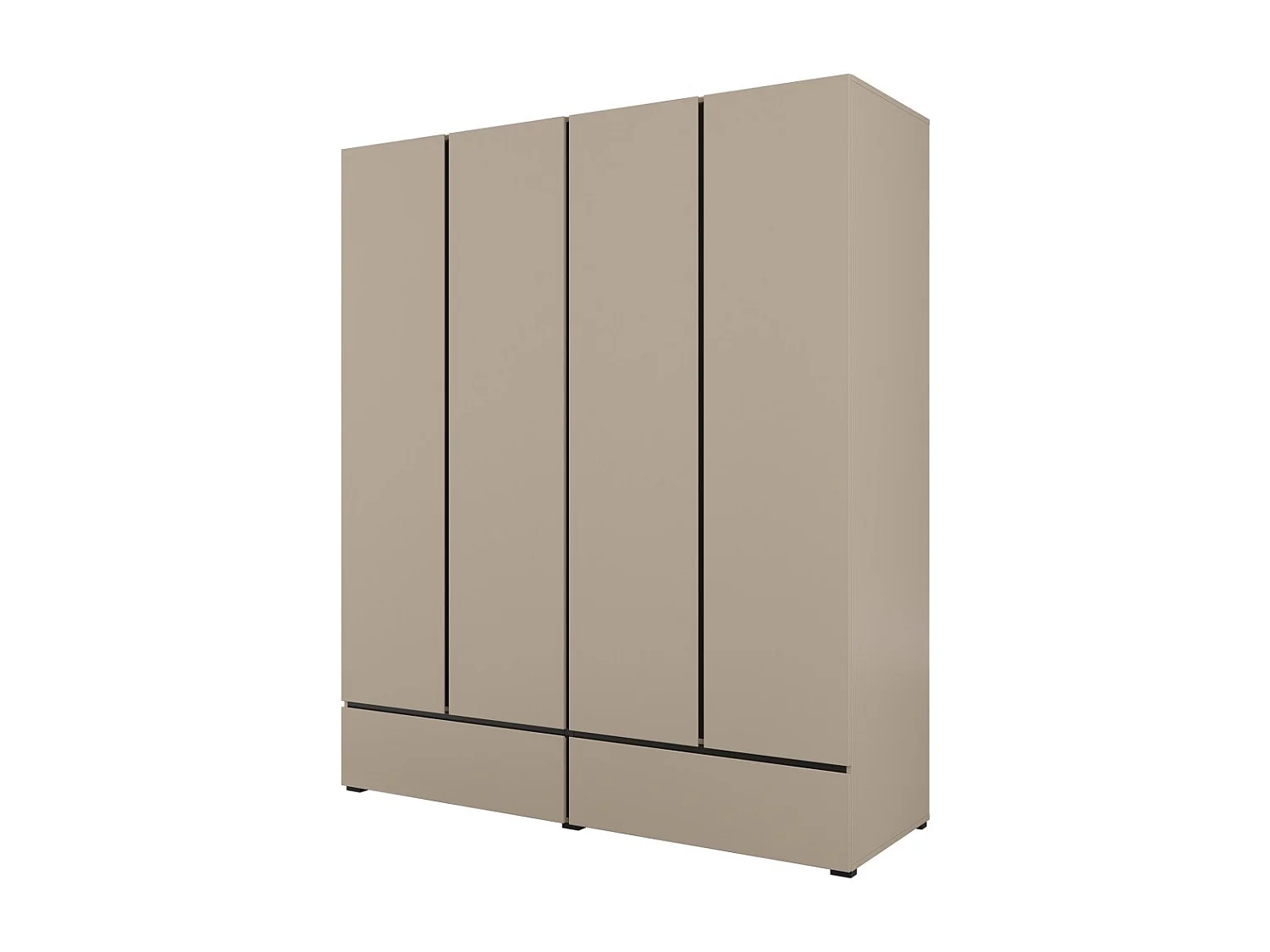 Komplettes Schlafzimmer HAVANA beige und schwarz – Bett 180x200, 4-türiger Schrank, Nachttische und Kommode
