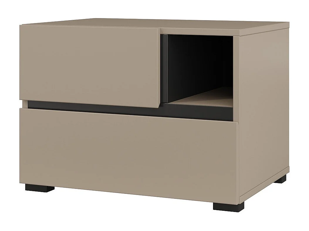 Komplettes Schlafzimmer HAVANA beige und schwarz – Bett 180x200, 4-türiger Schrank, Nachttische und Kommode