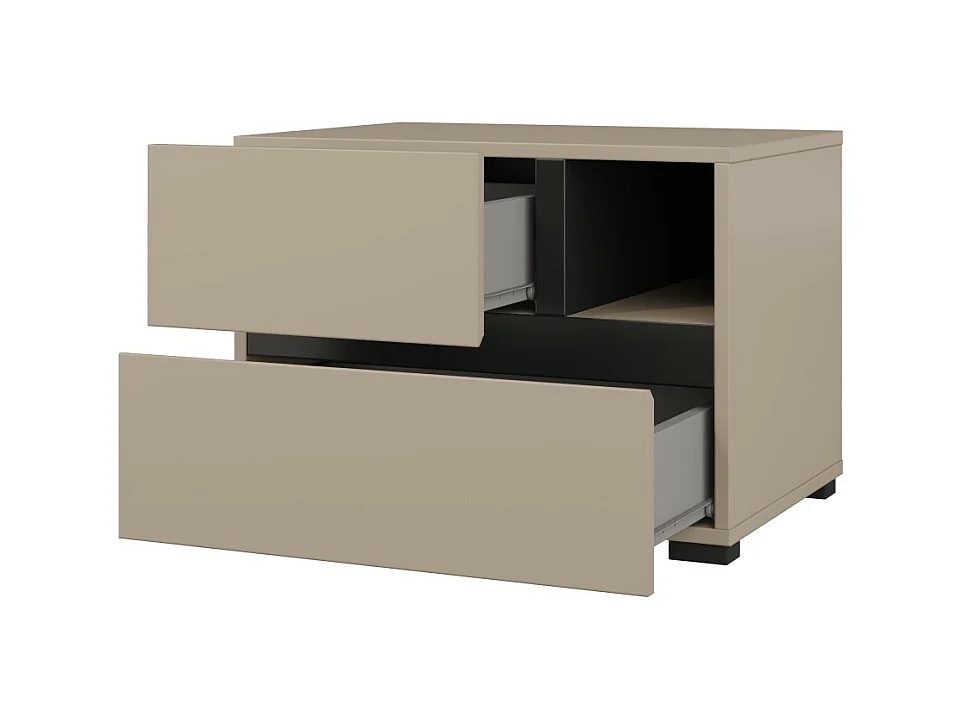 Chambre HAVANA complète beige et noir avec lit coffre 160x200, armoire 4 portes, commode et chevets