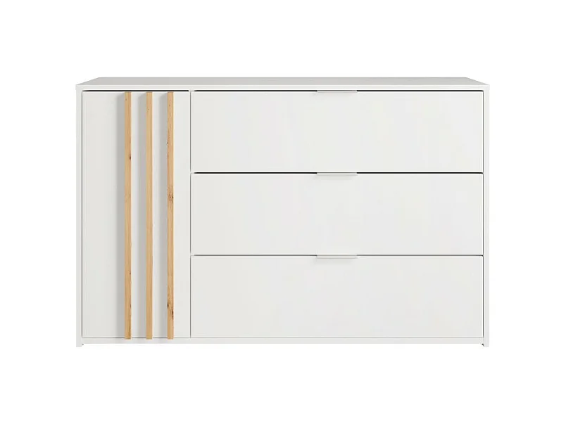 Chambre complète FLORENCE – Lit 160x200 + sommier + tiroirs + armoire + commode – Blanc et chêne