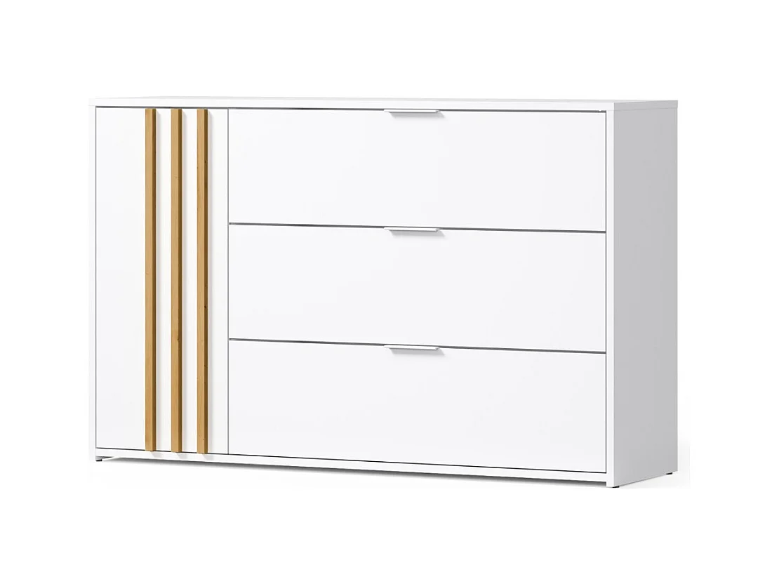 Chambre complète FLORENCE – Lit 160x200 + sommier + tiroirs + armoire + commode – Blanc et chêne