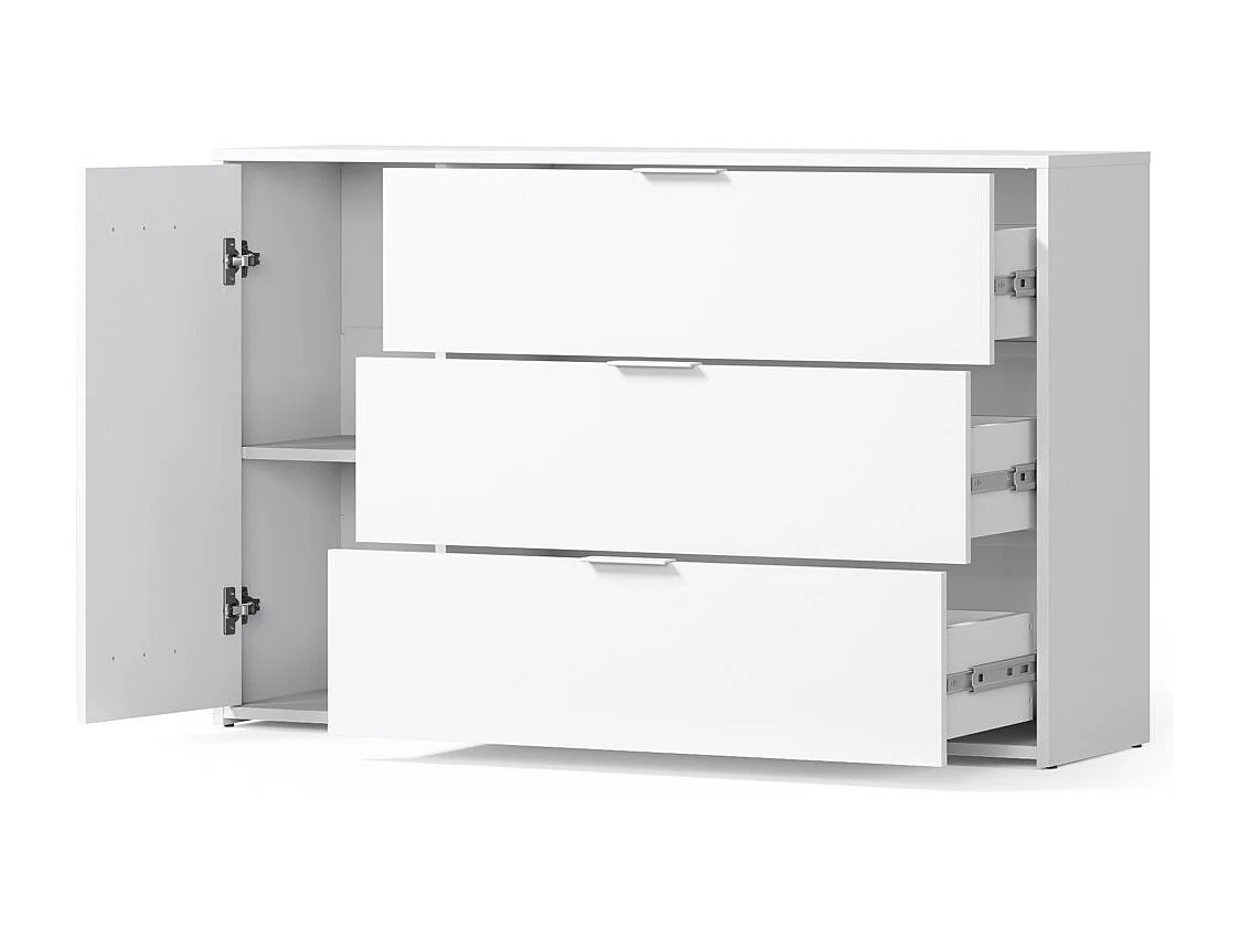 Habitación completa FLORENCE – Cama 160x200 + somier + cajones + armario + cómoda – Blanco y roble