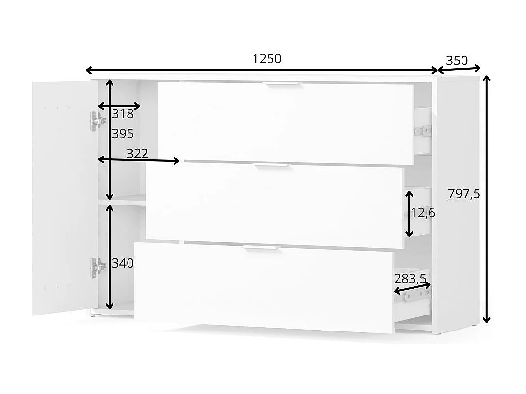 Habitación completa FLORENCE – Cama 160x200 + somier + cajones + armario + cómoda – Blanco y roble