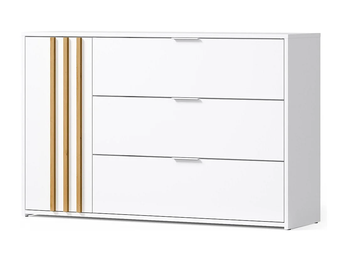 Habitación completa FLORENCE – Cama 160x200 + somier + cajones + armario + cómoda – Blanco y roble