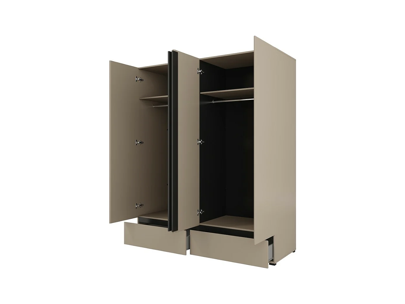 Chambre complète HAVANA beige et noir – Lit 160x200, armoire 4 portes, chevets et commode