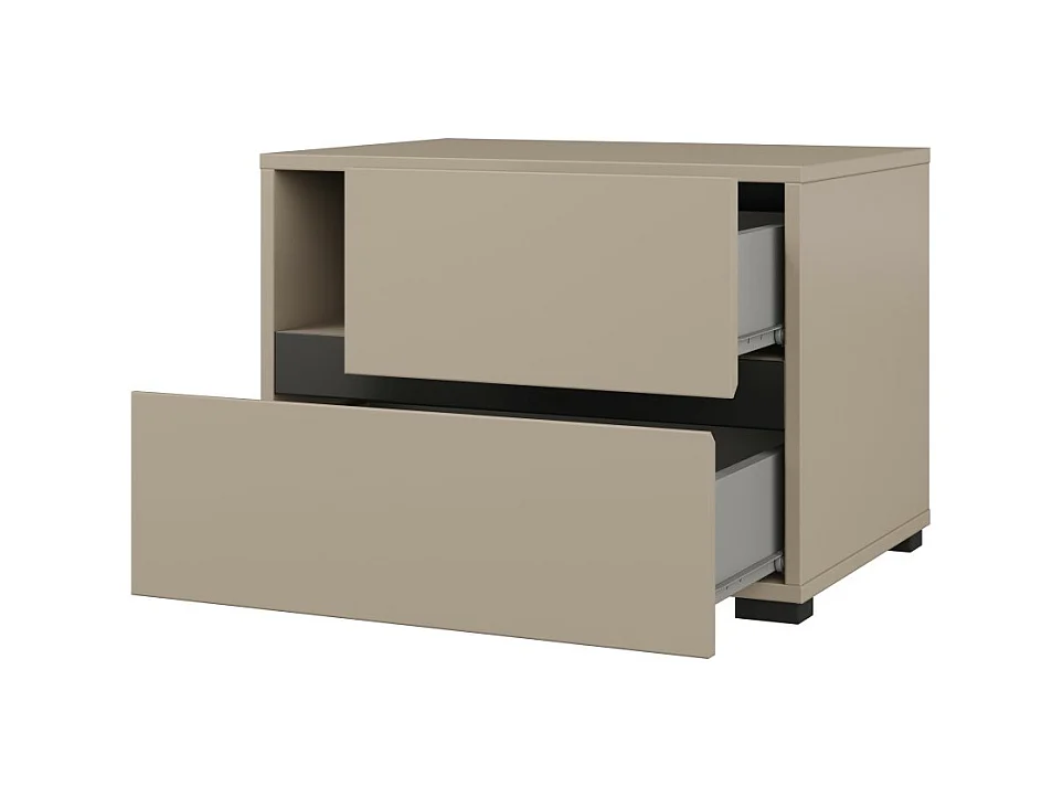 Chambre complète HAVANA beige et noir – Lit 160x200, armoire 4 portes, chevets et commode