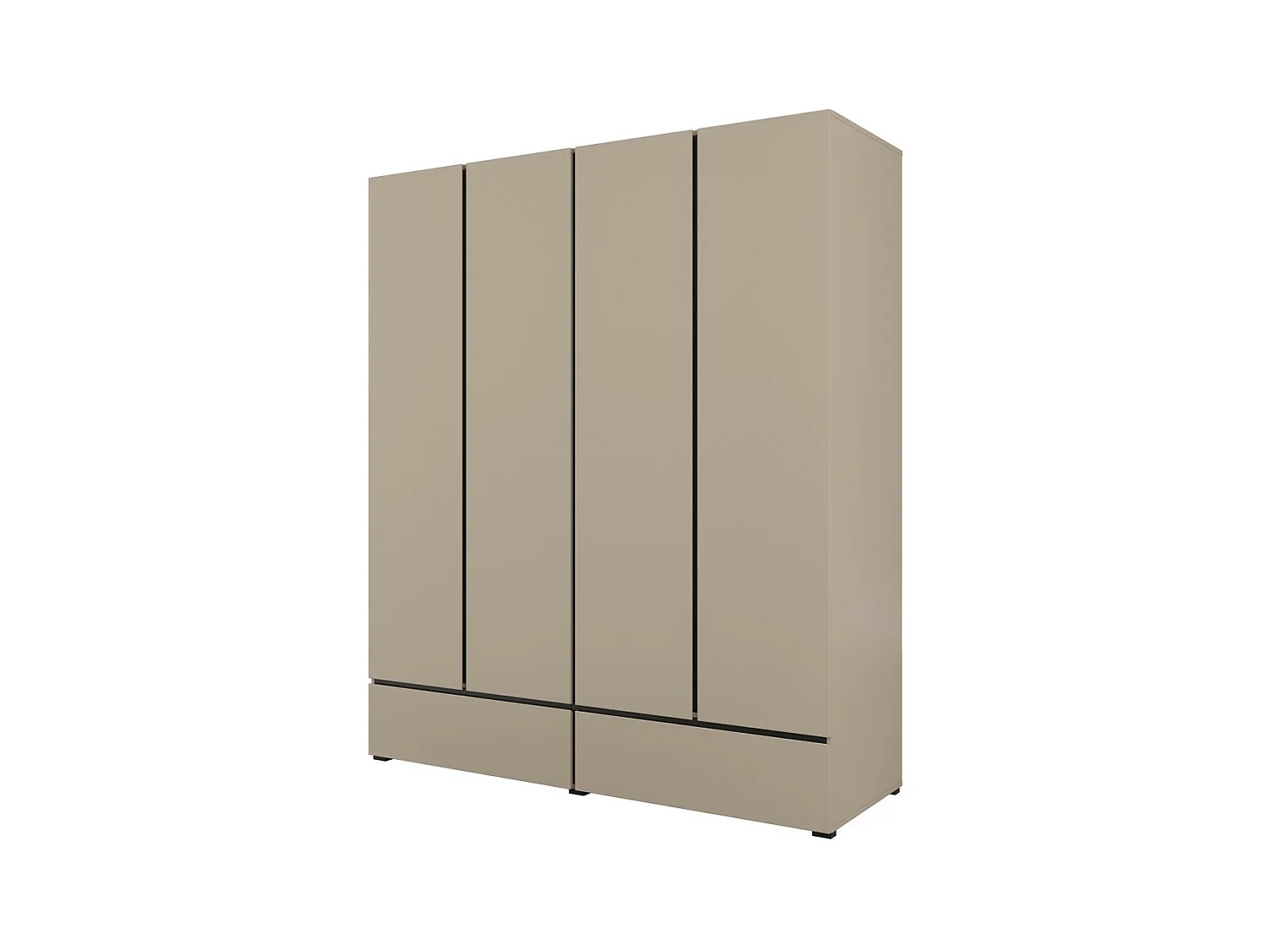 Habitación completa HAVANA beige y negro – Cama con arcón 180x200, armario de 4 puertas, mesitas de noche y cómoda