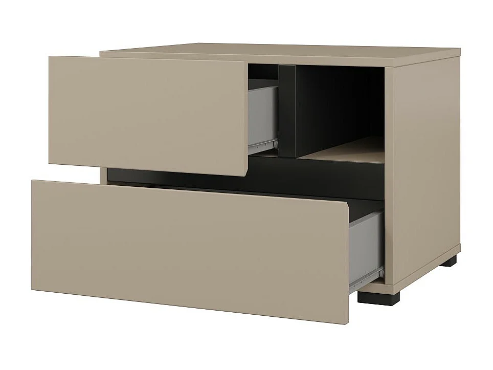 Komplettes Schlafzimmer HAVANA beige und schwarz – Bett mit Stauraum 180x200, Kleiderschrank mit 4 Türen, Nachttische und Kommode