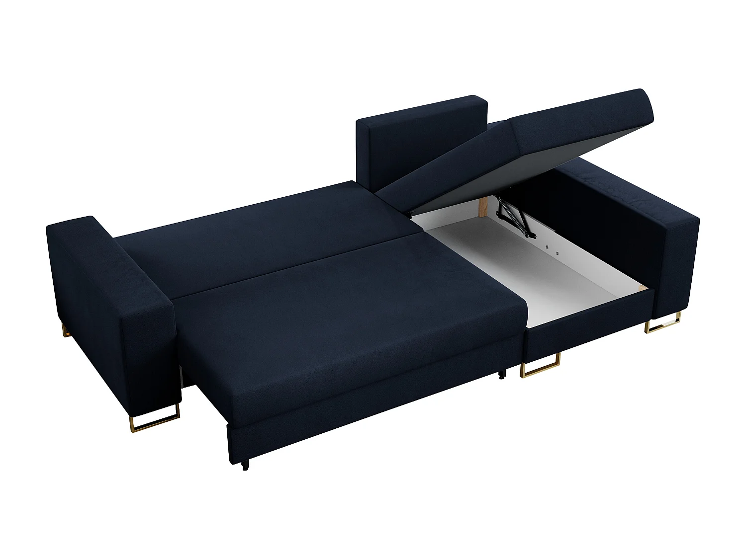 Ecksofa DORIAN - schlaffunktion und Bettkasten, lose Kissen - Dunkelblau Velvet