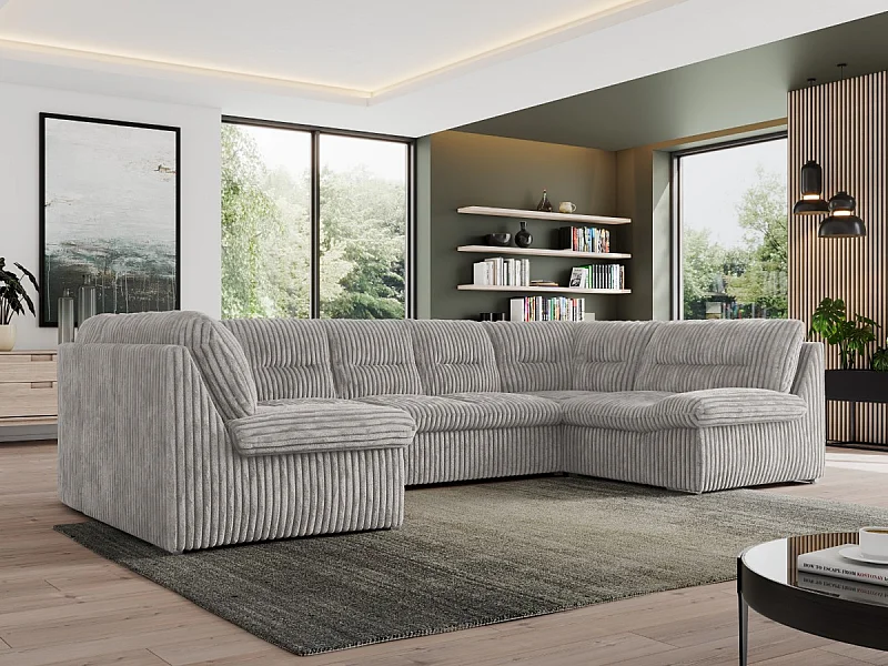 Ecksofa MORBIDO U, XXL Wohnlandschaft mit schlaffunktion - Hellgrau Cord