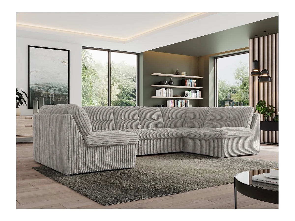Ecksofa MORBIDO U, XXL Wohnlandschaft mit schlaffunktion - Hellgrau Cord