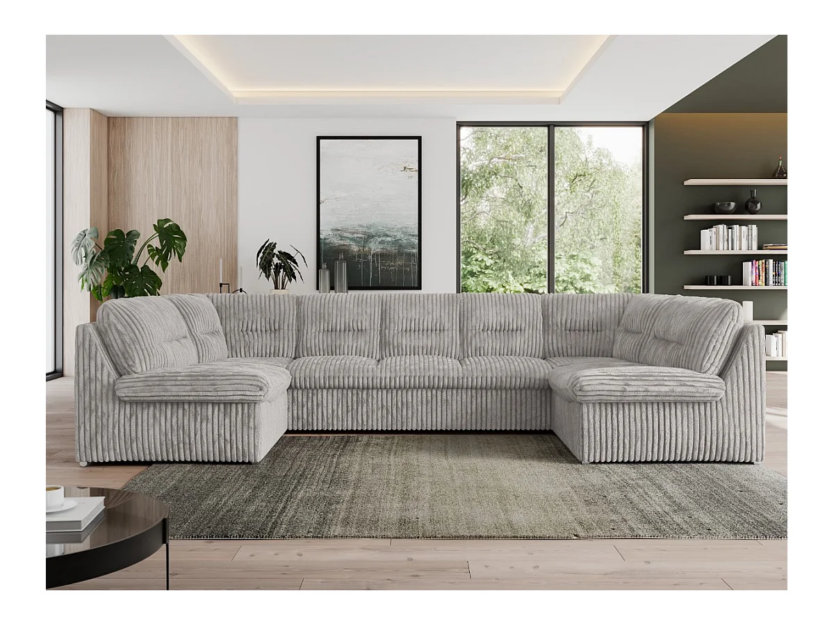 Ecksofa MORBIDO U, XXL Wohnlandschaft mit schlaffunktion - Hellgrau Cord