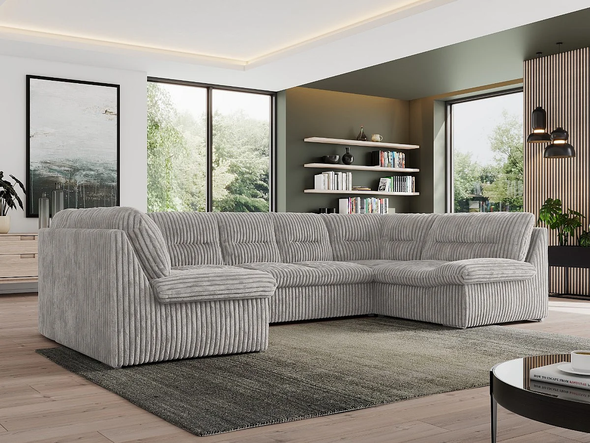 Ecksofa MORBIDO U, XXL Wohnlandschaft mit schlaffunktion - Hellgrau Cord